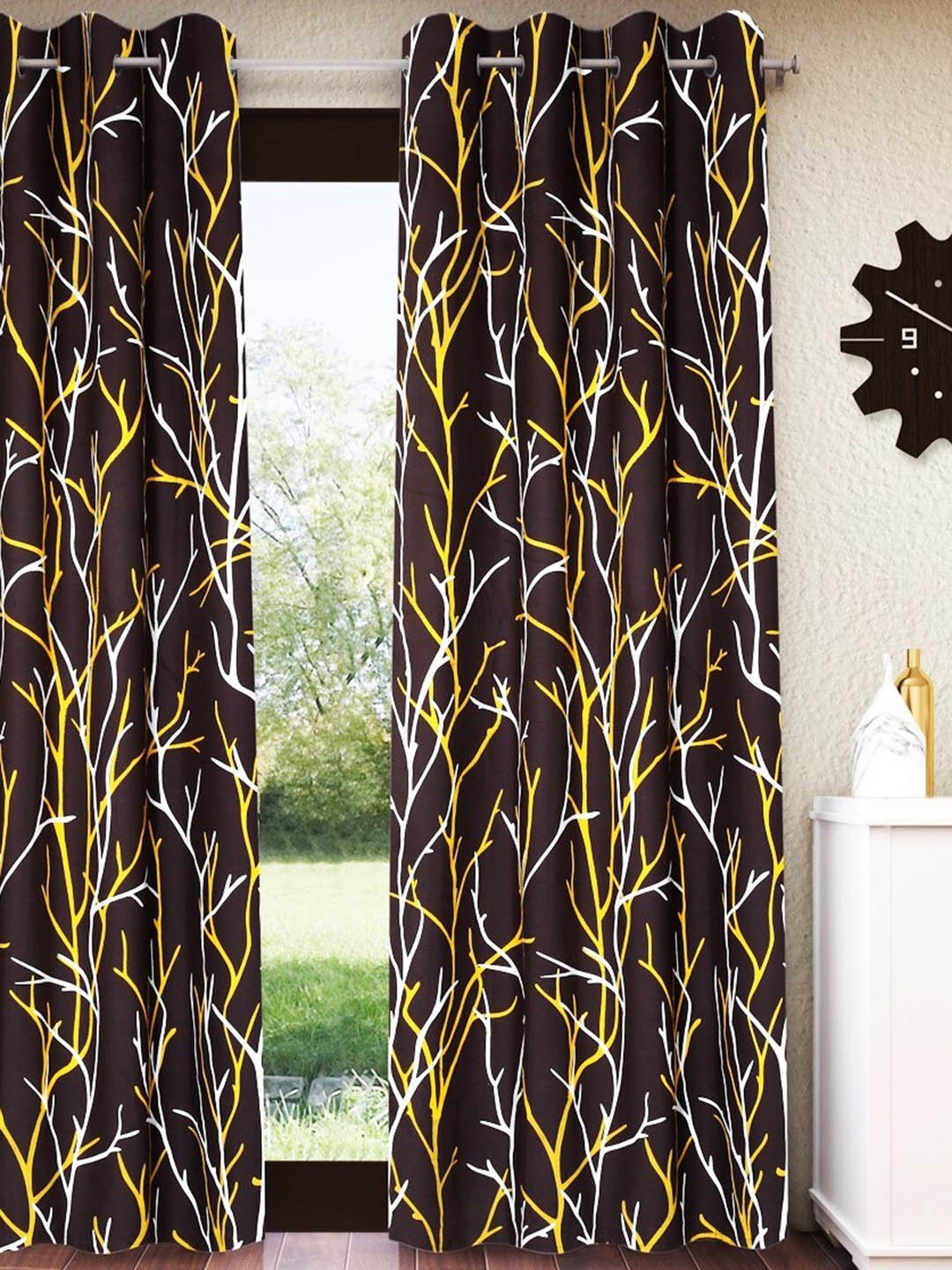 

Home Sizzler Brown & Yellow Pure Cotton Room Darkening Window