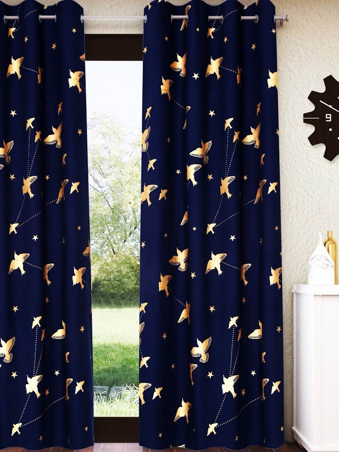 

Home Sizzler Navy Blue & Beige Ethnic Motifs Room Darkening Window Curtain