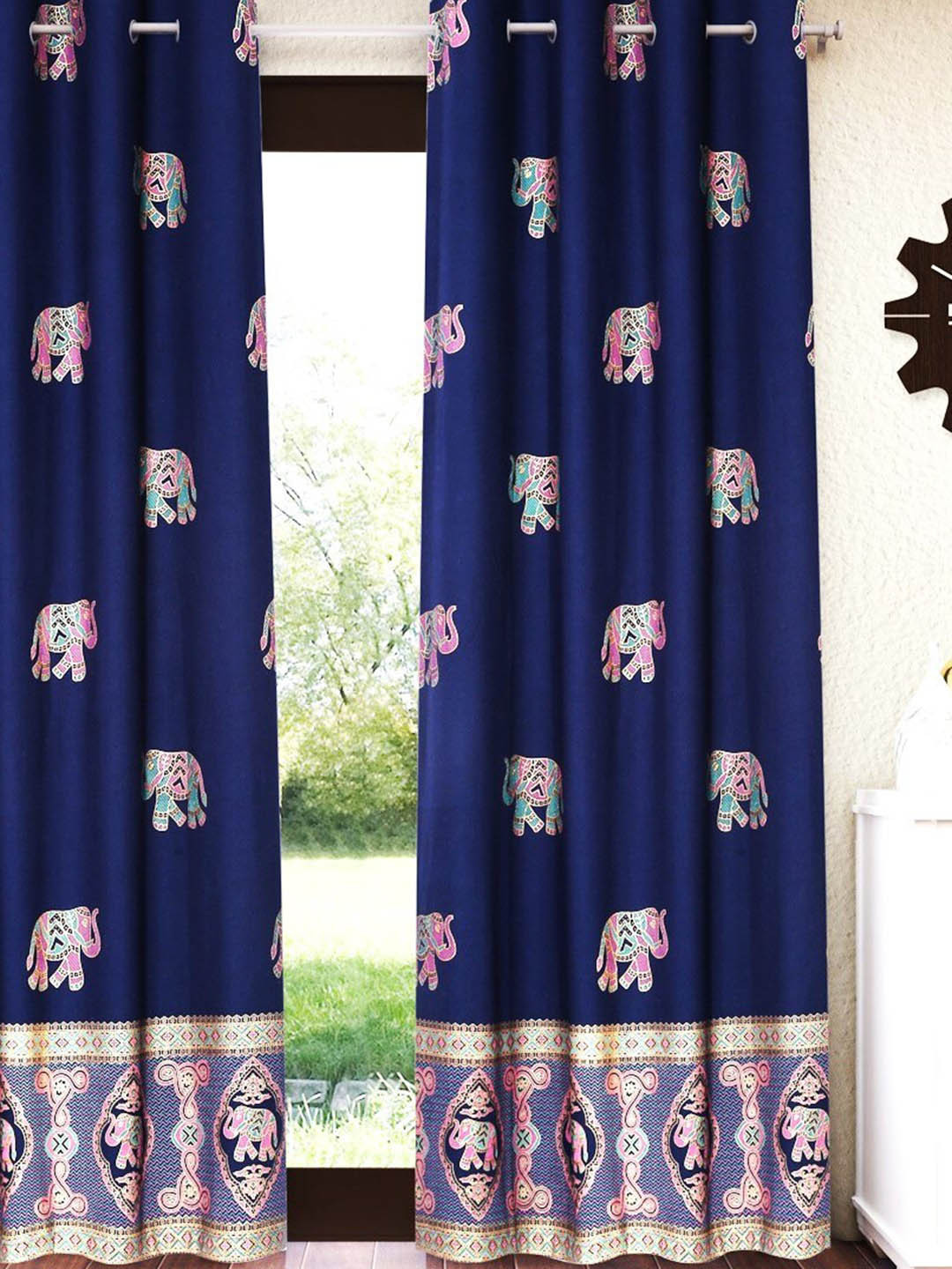 

Home Sizzler Blue & Pink Ethnic Motifs Room Darkening Window Curtain