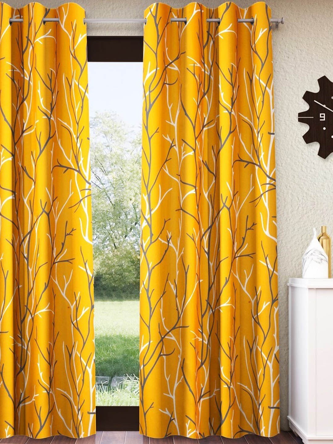 

Home Sizzler Mustard & White Abstract Room Darkening Window Curtain