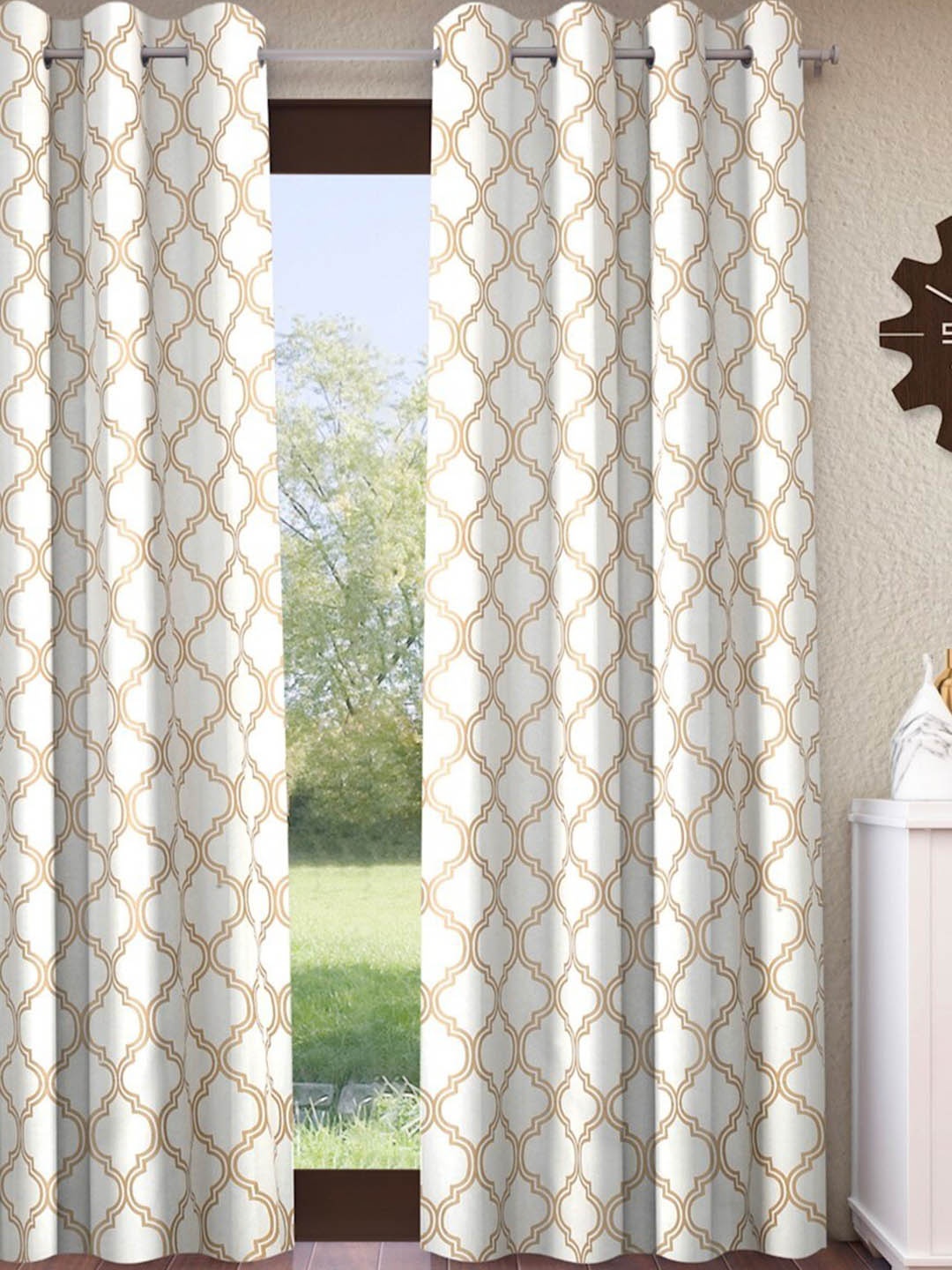 

Home Sizzler Gold-Toned & Brown Ethnic Motifs Room Darkening Window Curtain
