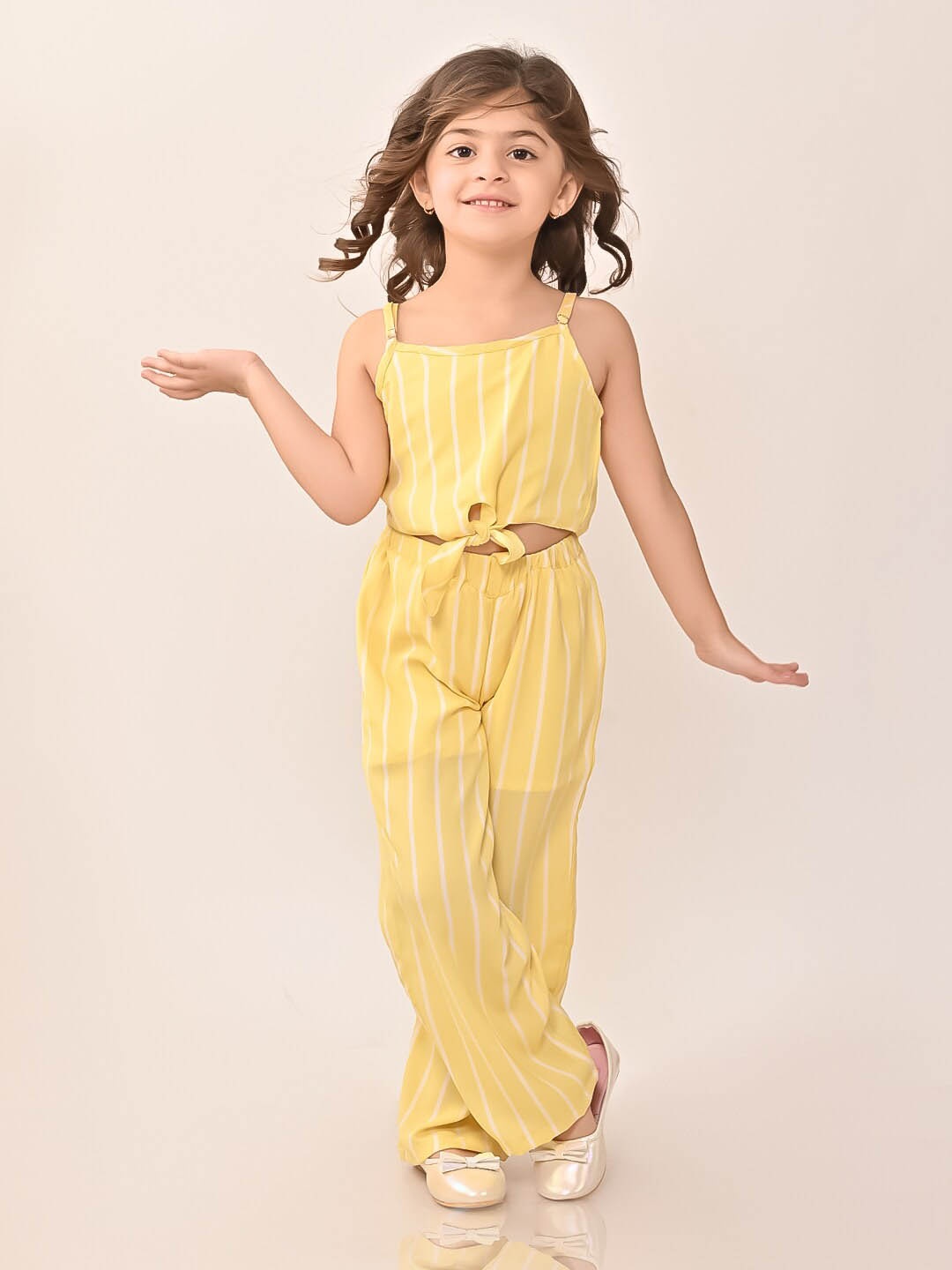 

BONKIDS Girls Striped Pure Cotton Top with Trousers, Yellow