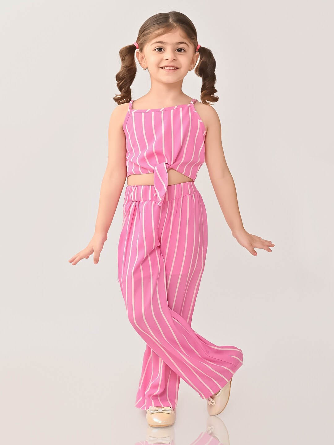 

BONKIDS Girls Striped Pure Cotton Top with Trousers, Pink