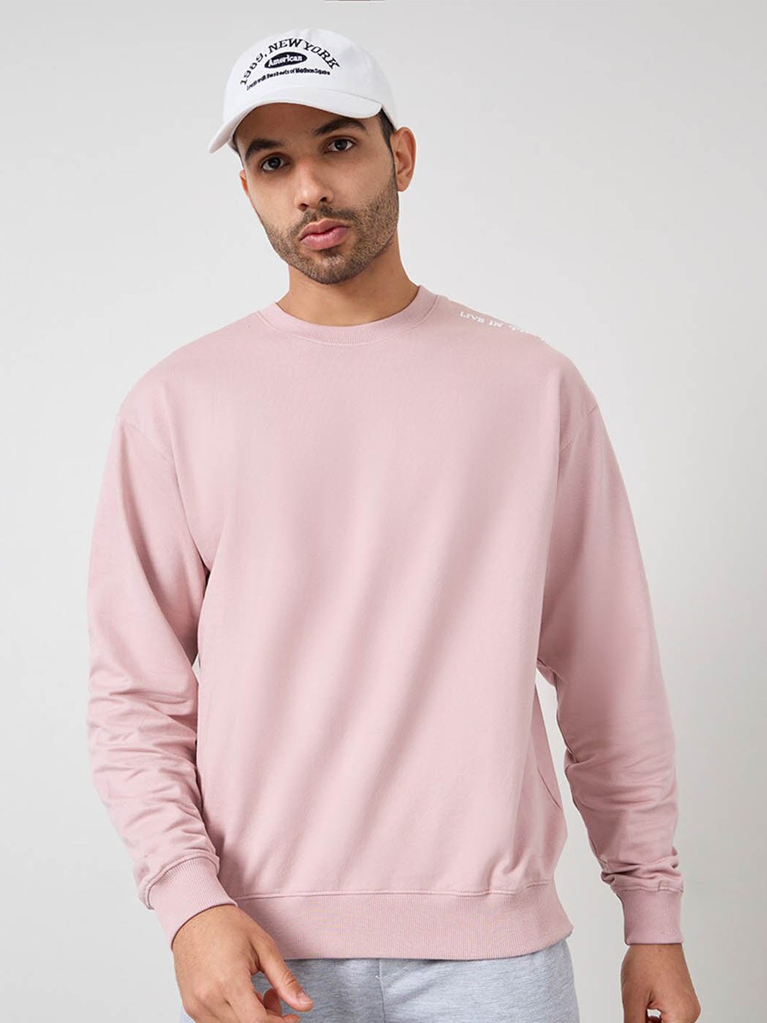 

Styli Round Neck Pure Cotton Pullover Sweatshirt, Pink