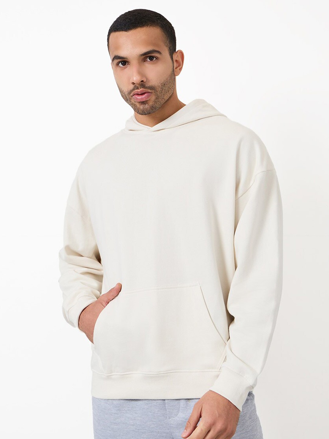 

Styli Hooded Long Sleeves Pullover Sweatshirt, Cream