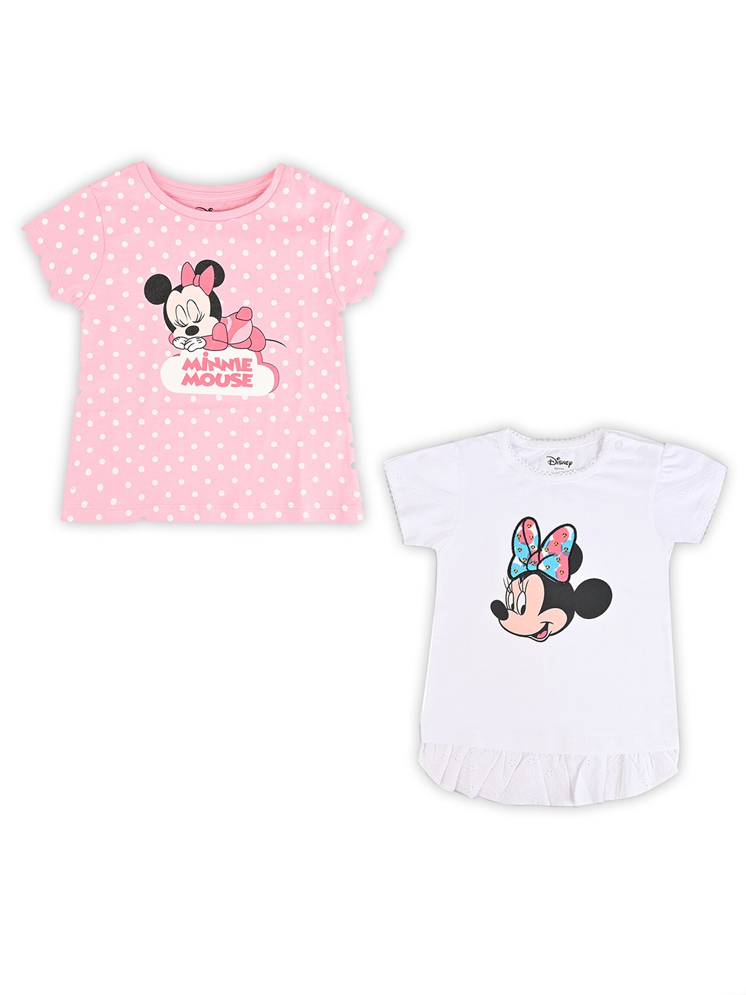 

Disney Girls Pack of 2 Minnie Mouse Printed Cotton T-shirt, Pink