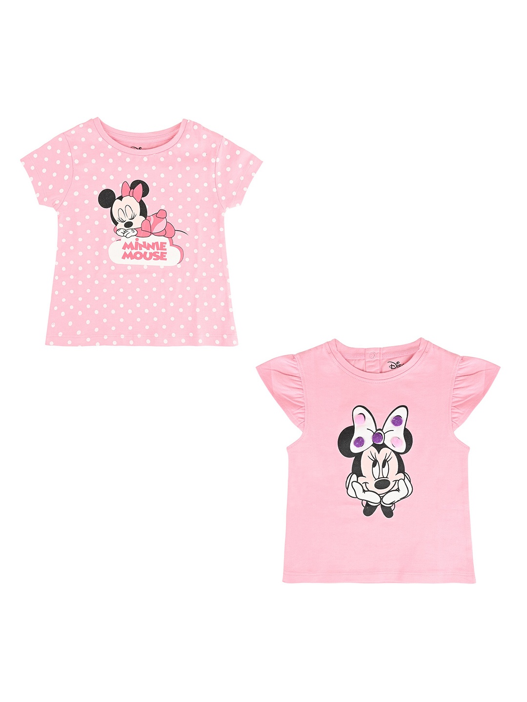 

Disney Girls Pack of 2 Minnie Mouse Printed Cotton T-shirt, Pink