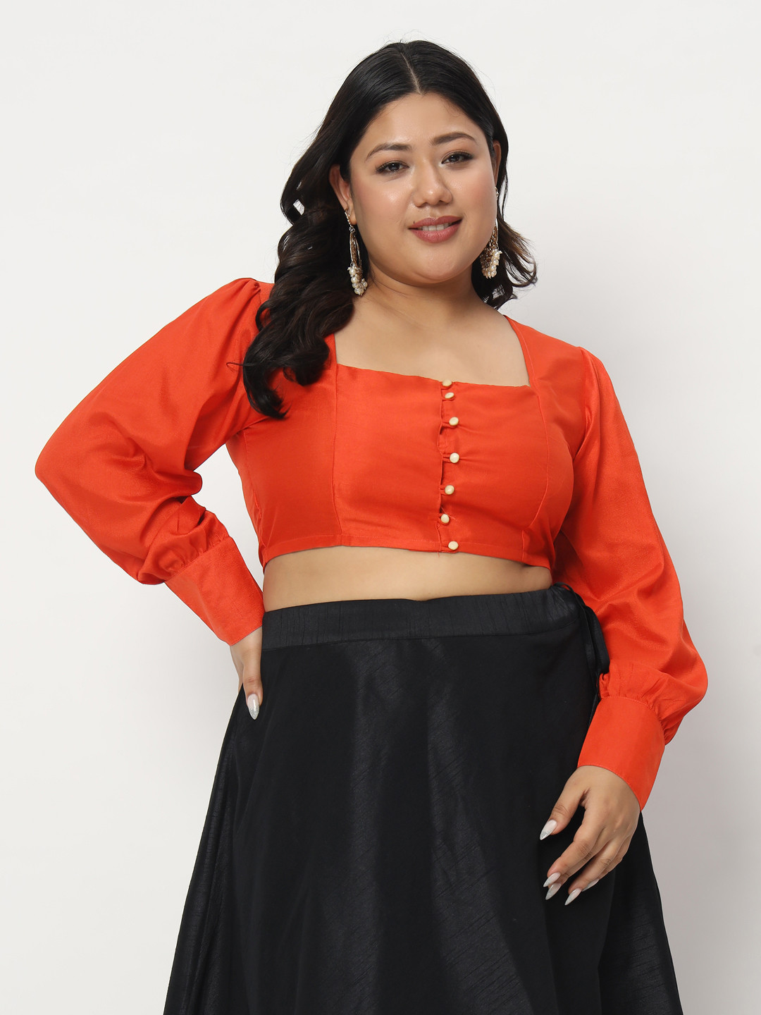 

studio rasa Chroma Button Down Saree Blouse, Orange