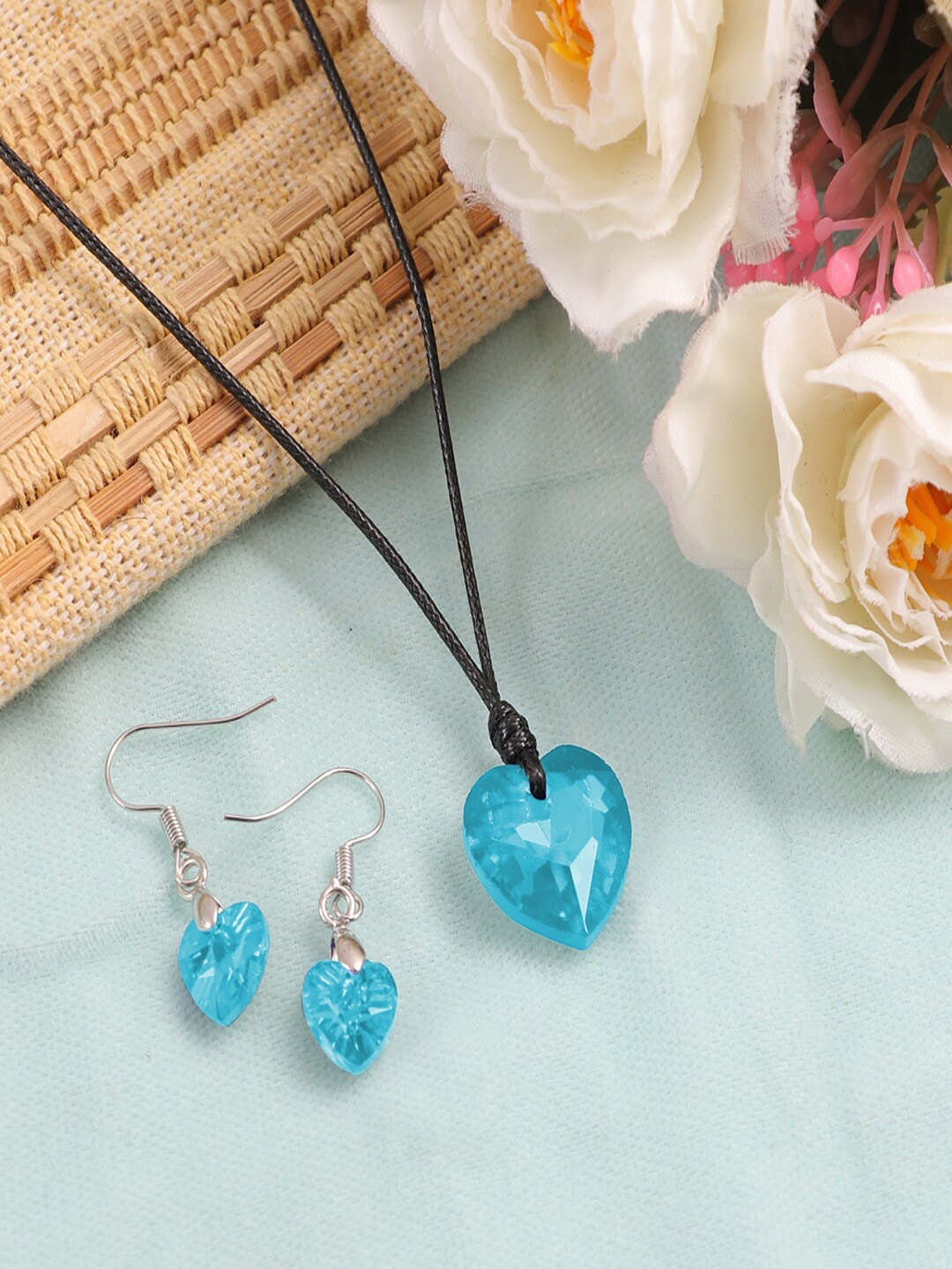 

UNIVERSITY TRENDZ Crystal Heart Shaped Studded Jewellery Set, Turquoise blue