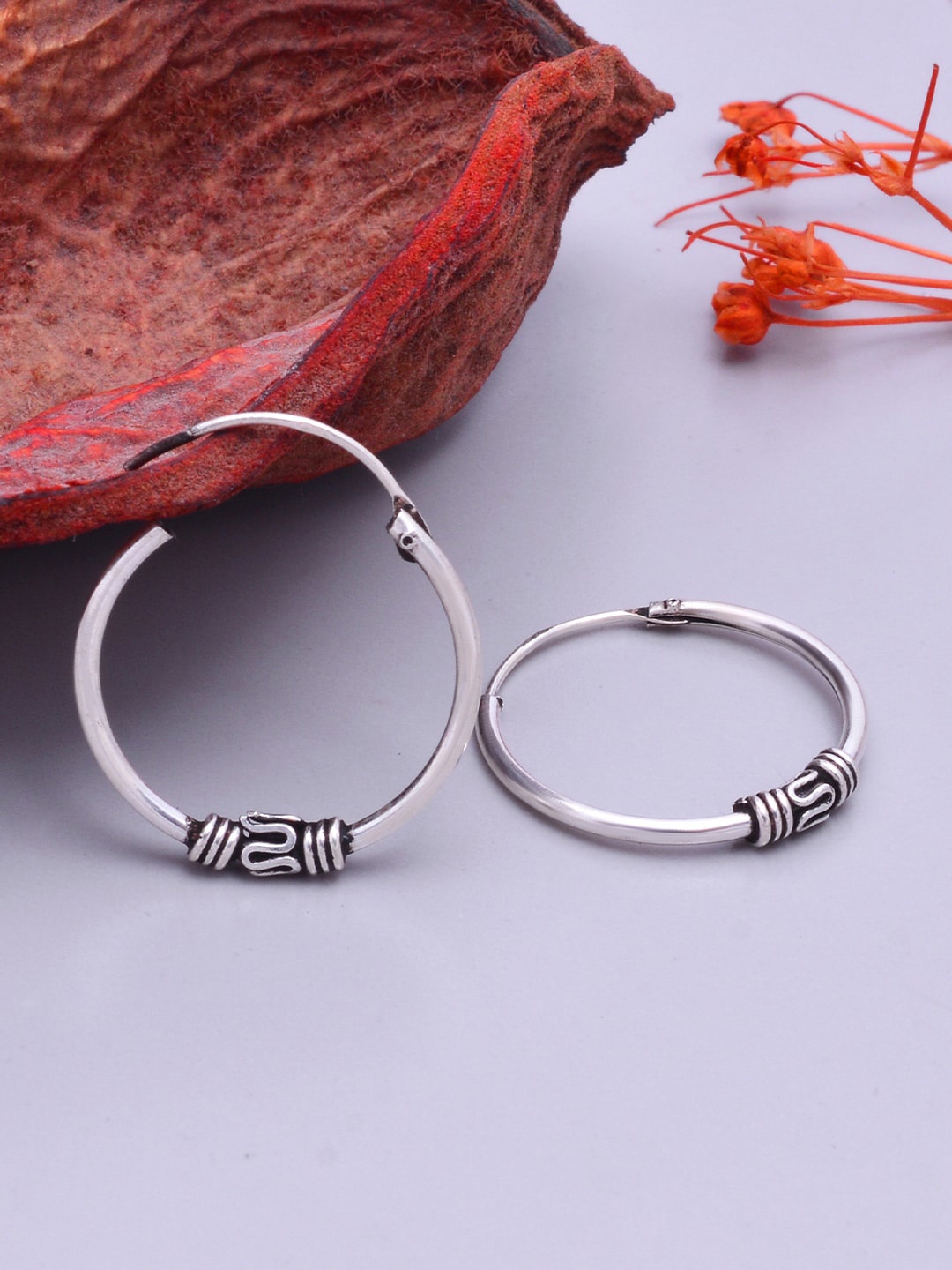 

Abhooshan Pure 92.5 Sterling Silver Oxidised Hoop Earrings