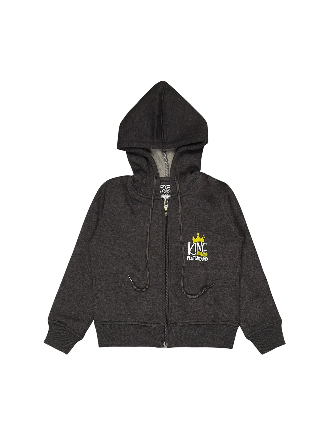 

DYCA Boys Typography Printed Hooded Long Sleeves Fleece Bomber Jacket, Charcoal