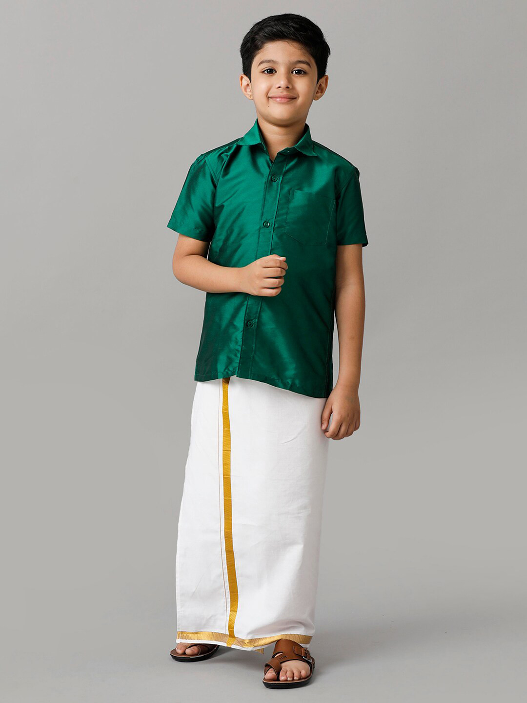 

Ramraj Boys Shirt with Adjustable Veshti, Green
