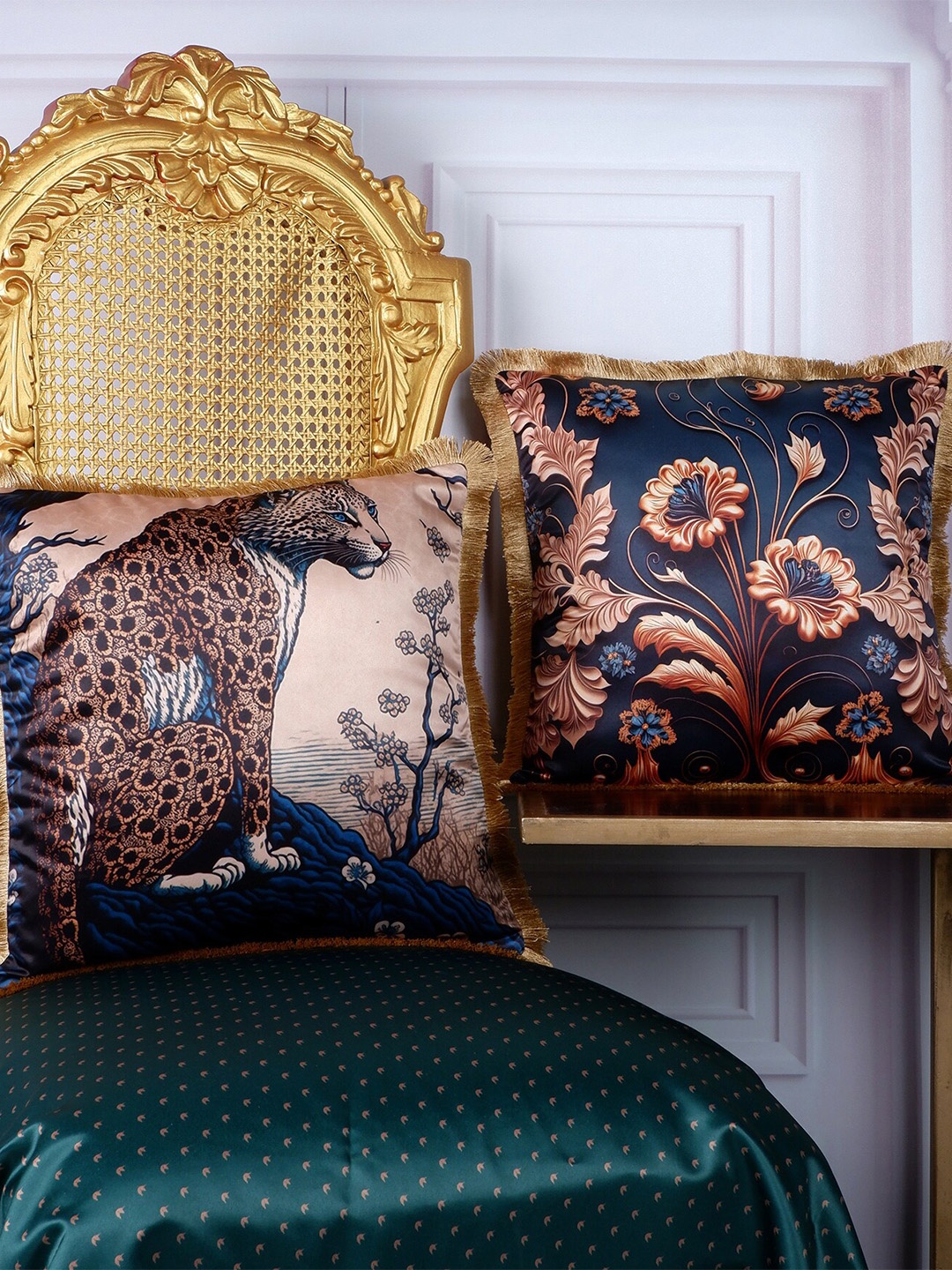 

THE WHITE INK DECOR Tropical Paradise Brown 2 Pieces Floral Satin Square Cushion Covers