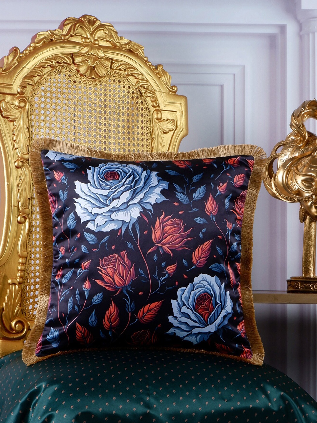 

THE WHITE INK DECOR Eden Green & White Floral Satin Square Cushion Covers