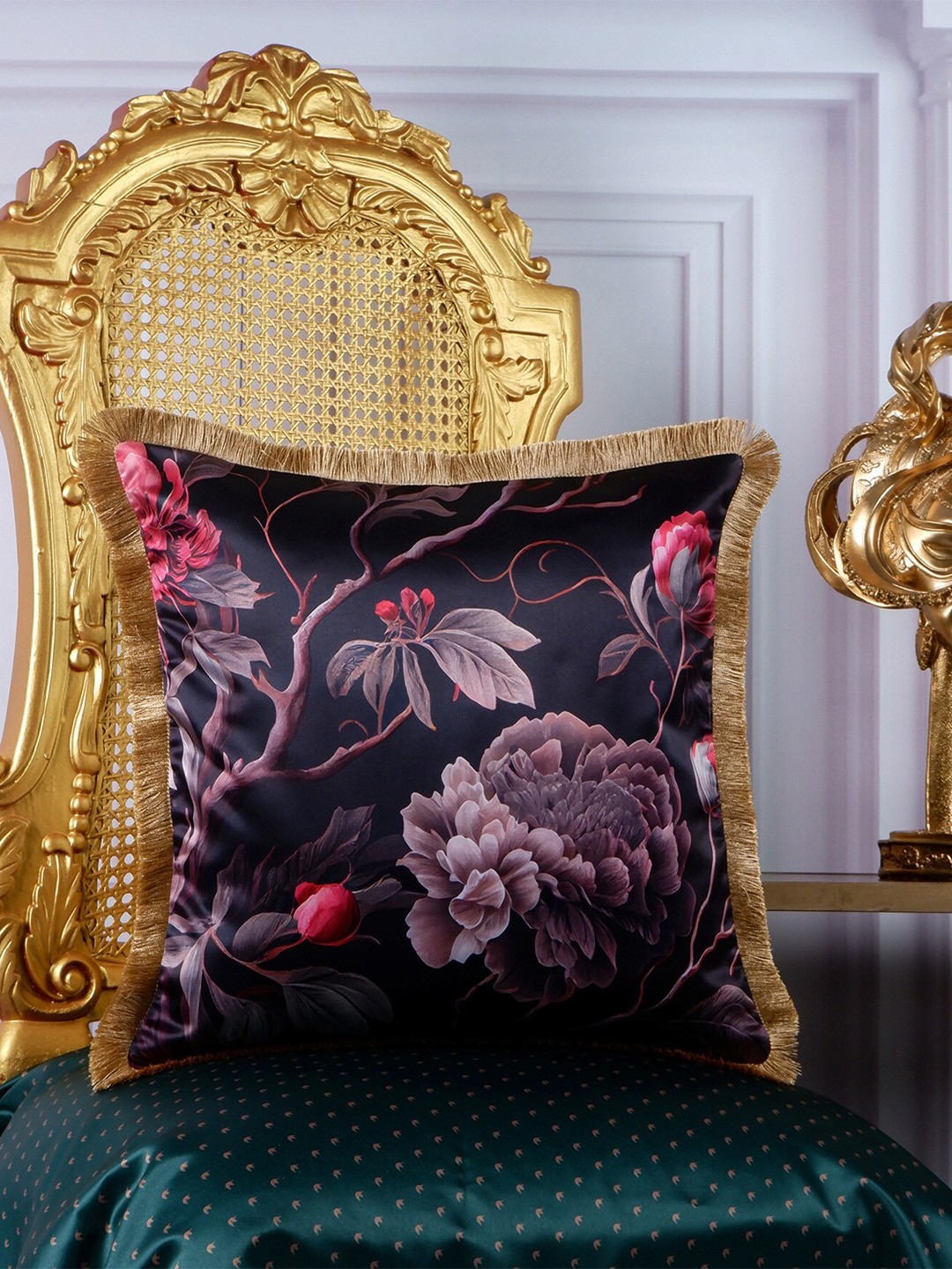 

THE WHITE INK DECOR Eden Purple & Pink Floral Satin Square Cushion Covers
