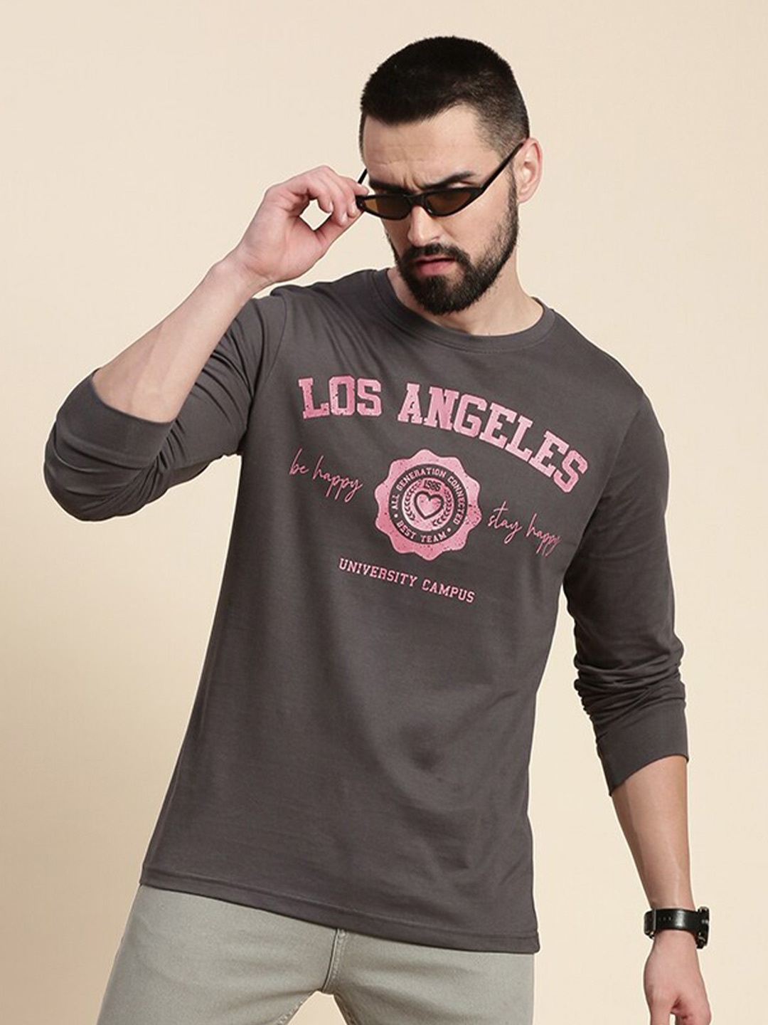 

DILLINGER Typography Printed Round Neck Cotton Regular T-shirt, Grey