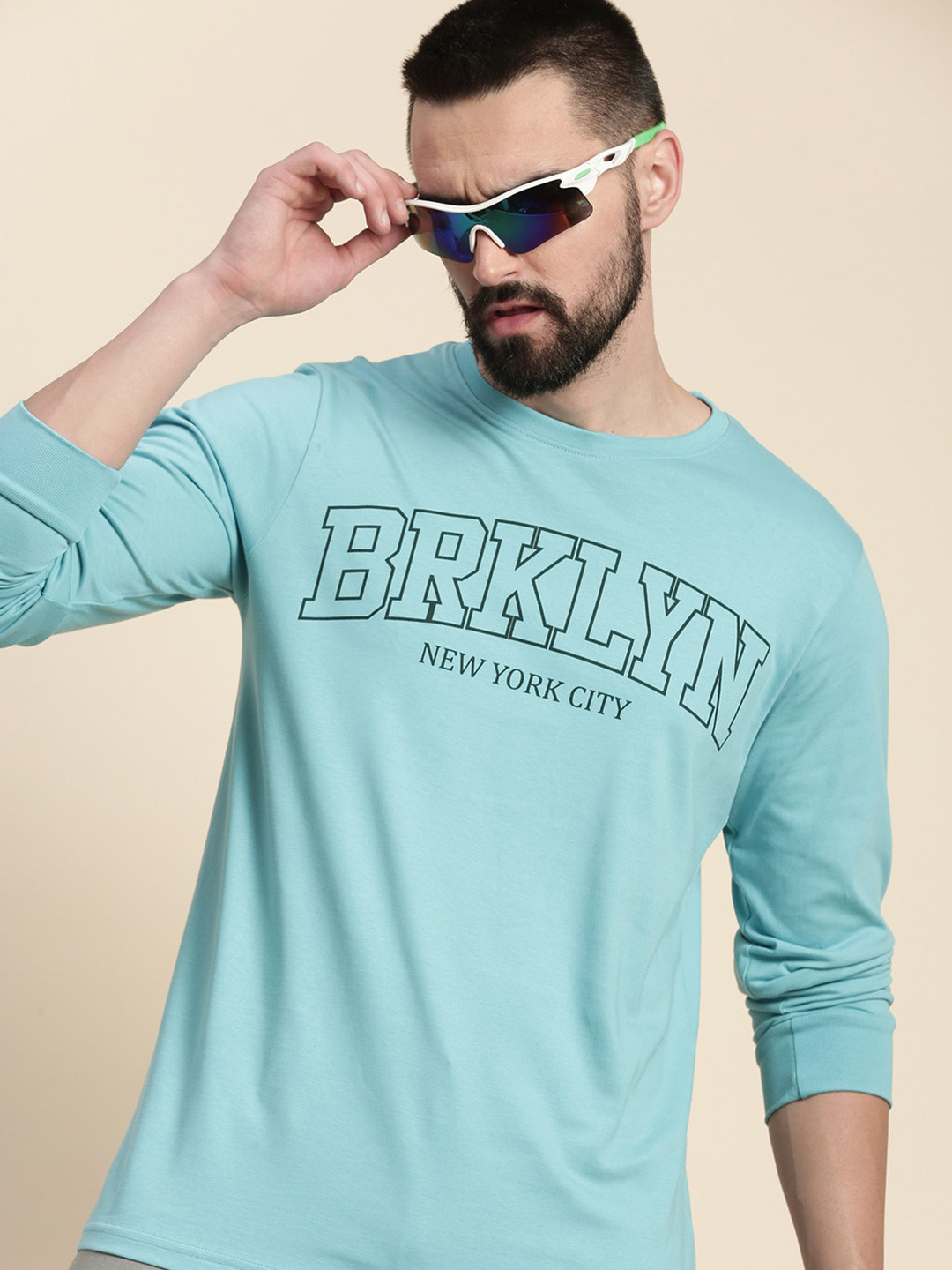 

DILLINGER Typography Printed Long Sleeves Cotton T-shirt, Blue