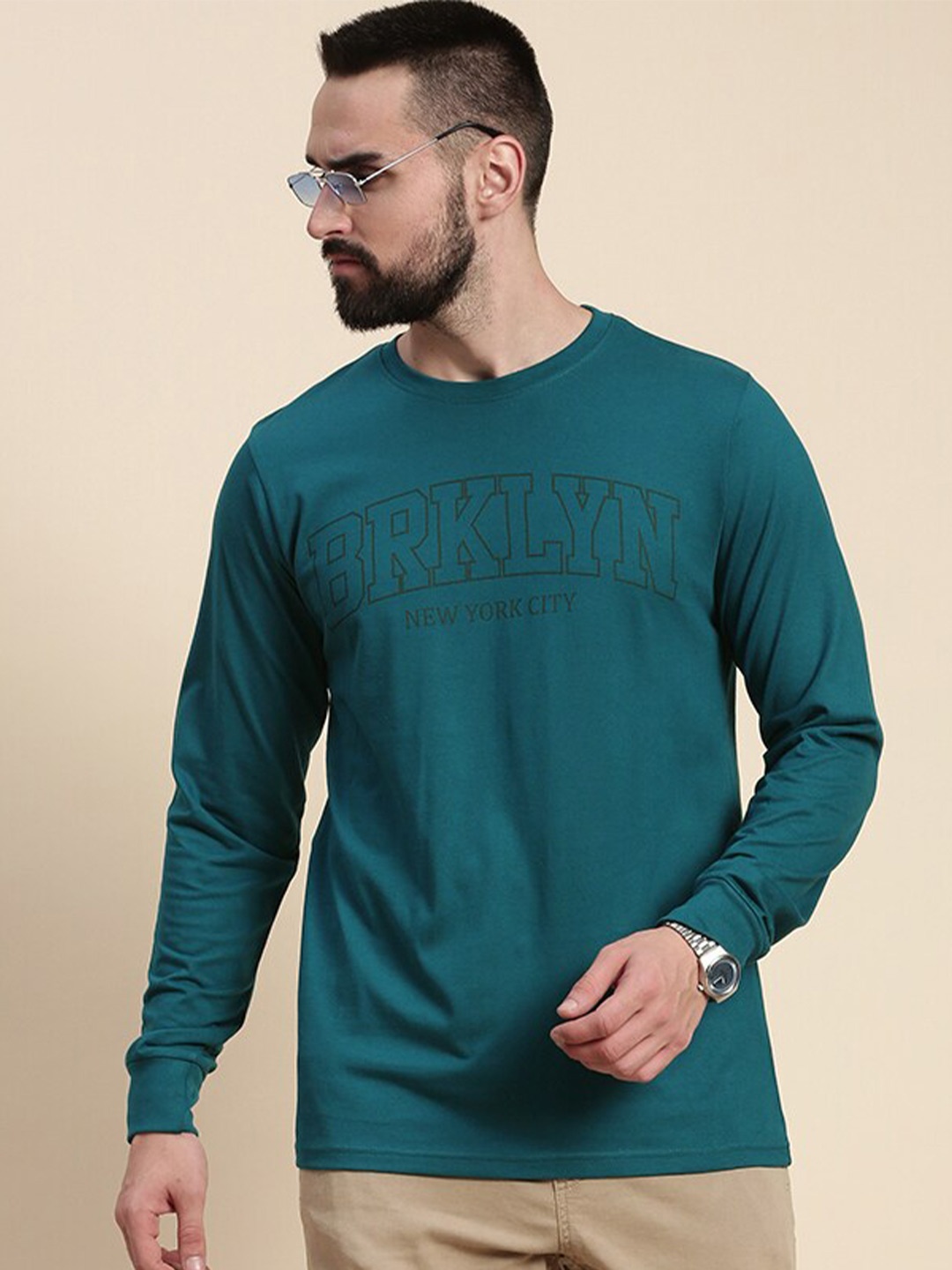 

DILLINGER Typography Printed Round Neck Cotton Regular T-shirt, Green