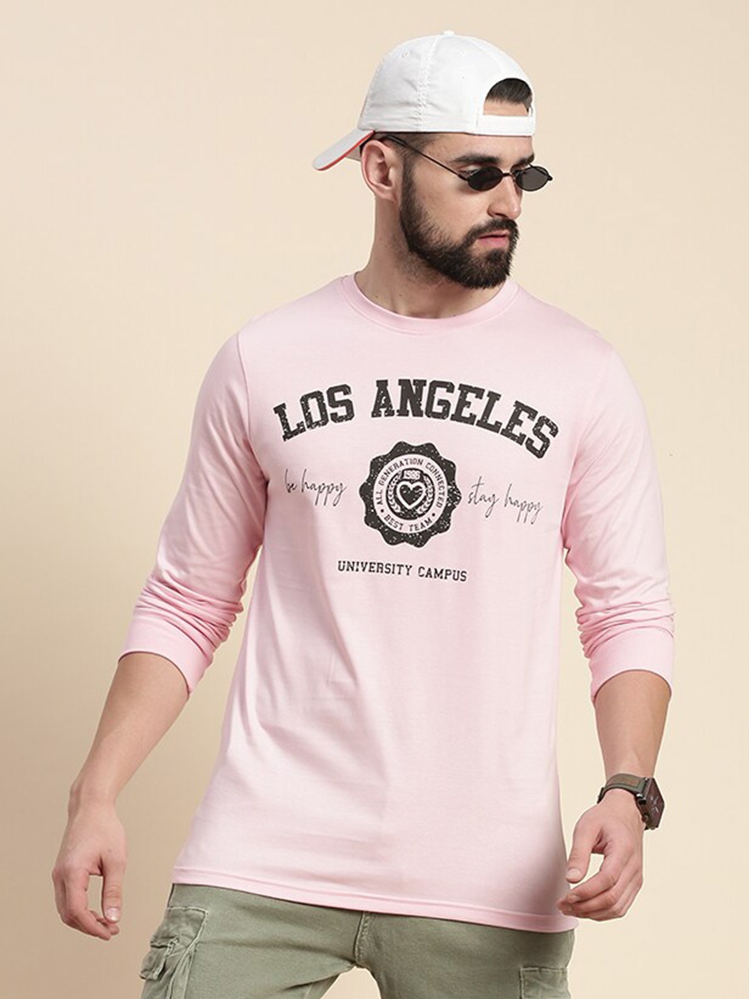 

DILLINGER Typography Printed Round Neck Cotton Regular T-shirt, Pink