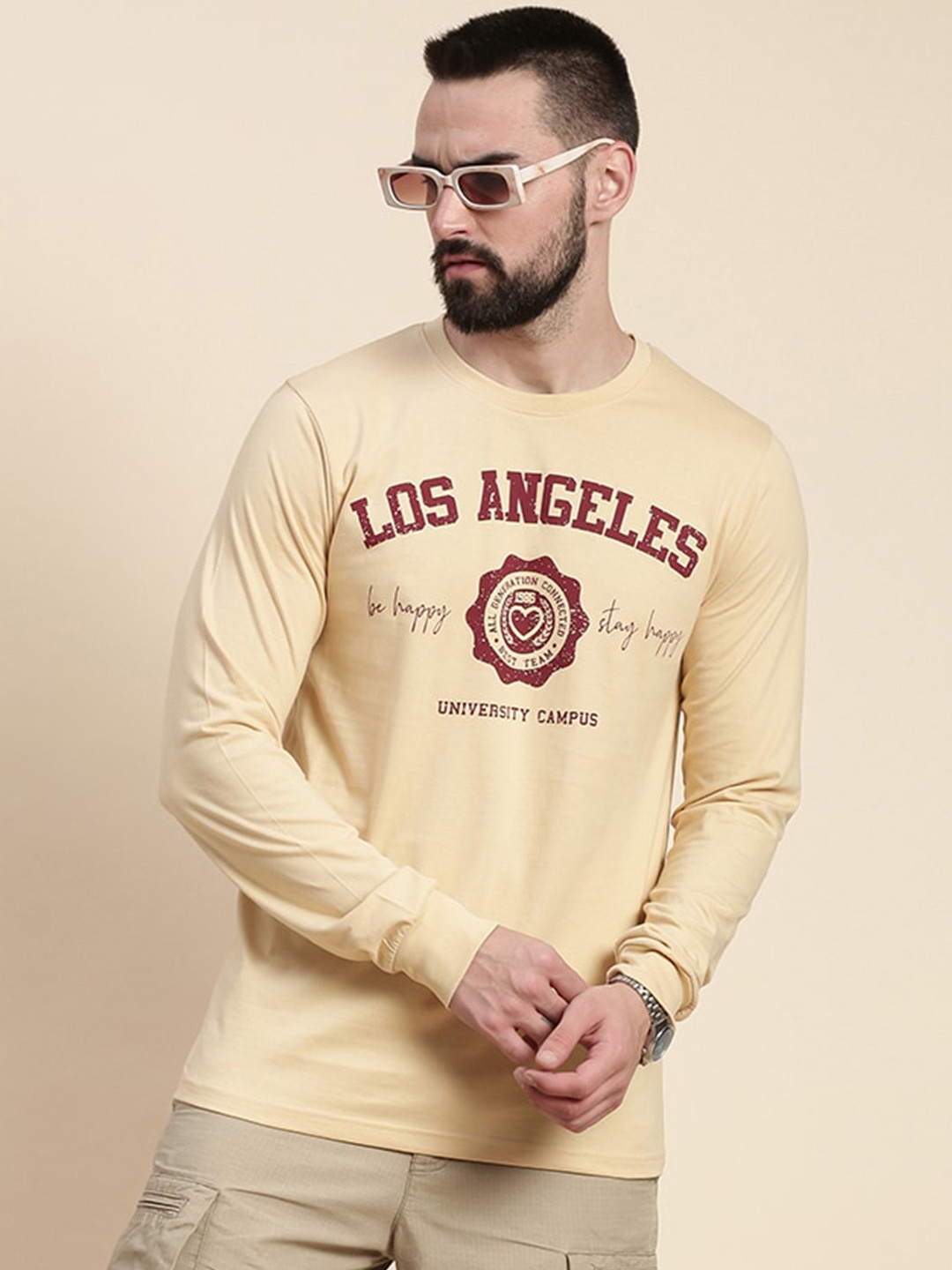 DILLINGER Typography Printed Cotton T-shirt, Beige