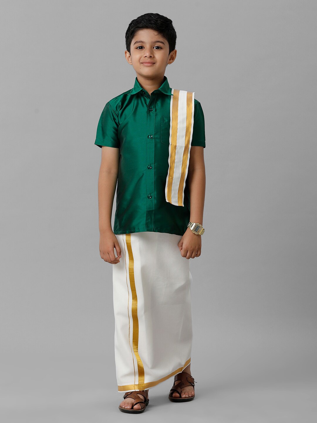 

Ramraj Boys Shirt With Veshti With Towel, Green