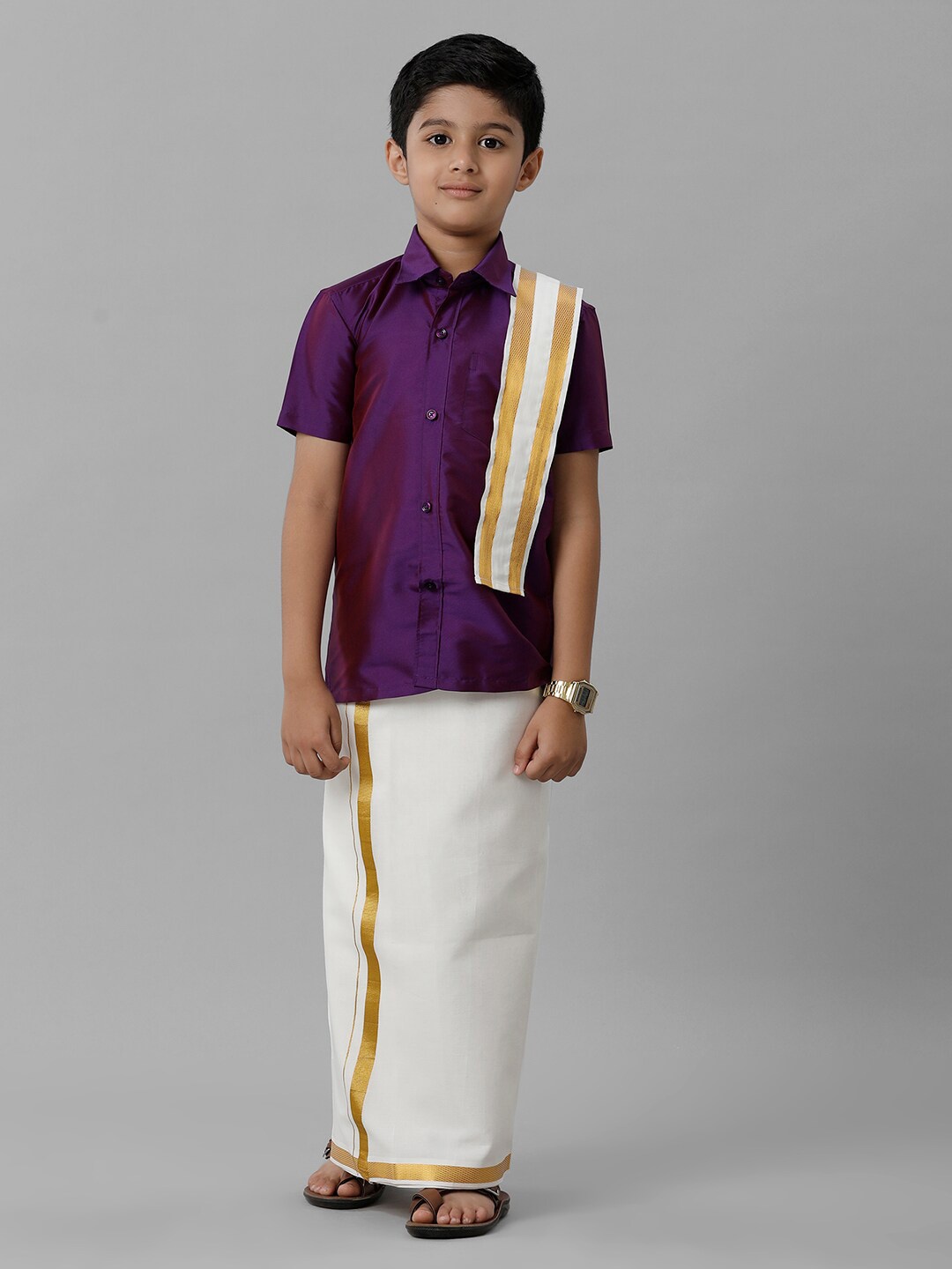 

Ramraj Boys Shirt and Veshti With Angavastram, Purple