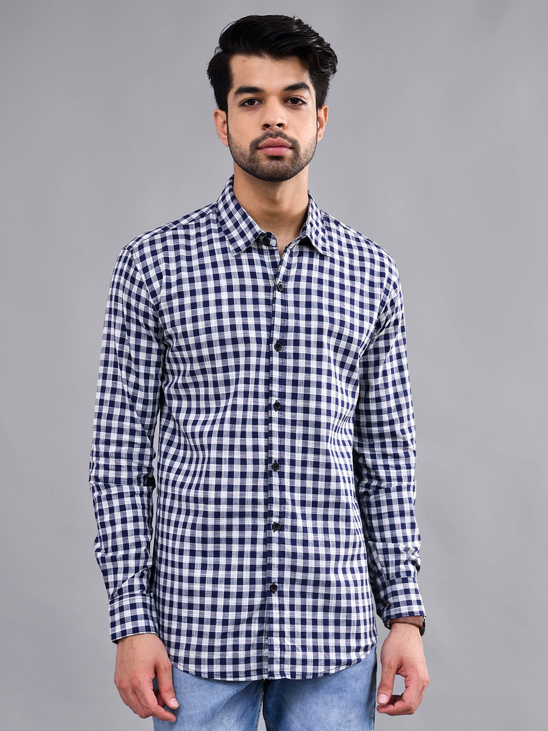 

DEZANO Modern Gingham Checks Casual Shirt, White