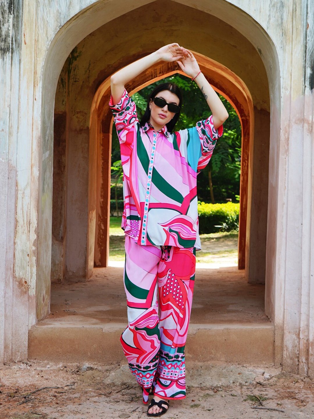

Rajoria Instyle Printed Shirt With Palazzo, Pink
