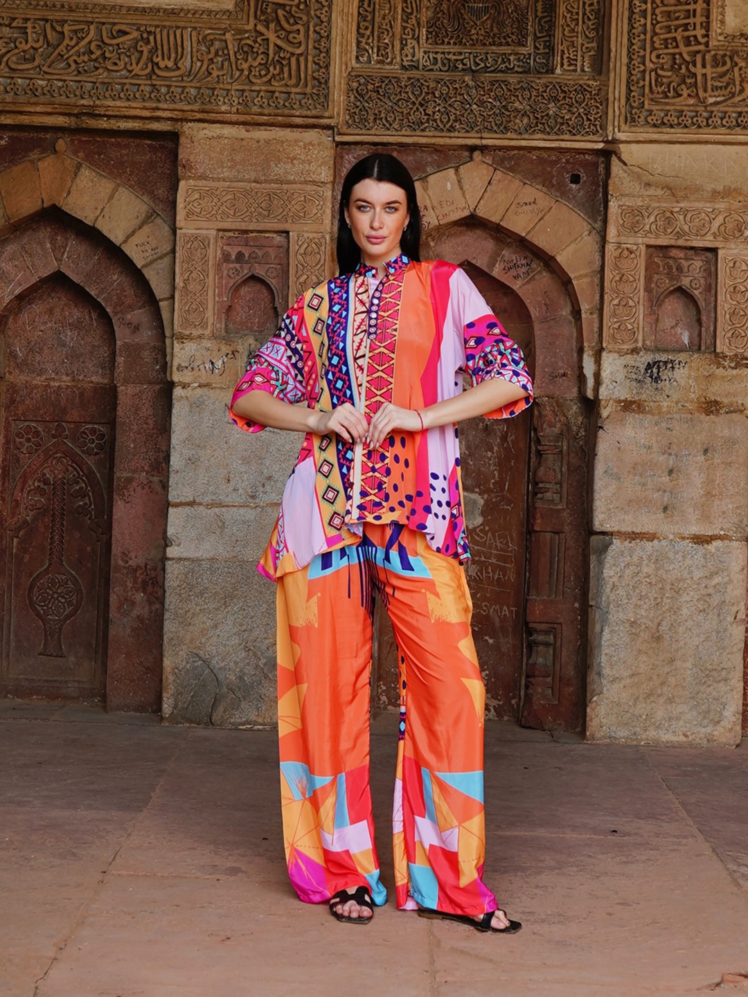 

Rajoria Instyle Printed Top With Palazzos, Pink