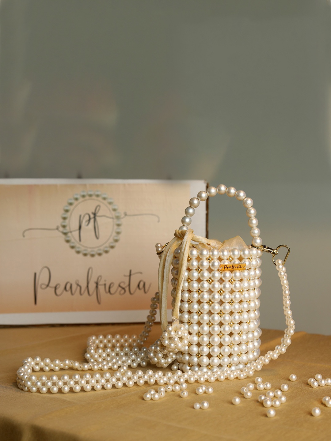 

Pearlfiesta Structured Shoulder Bag with Fringed, Cream