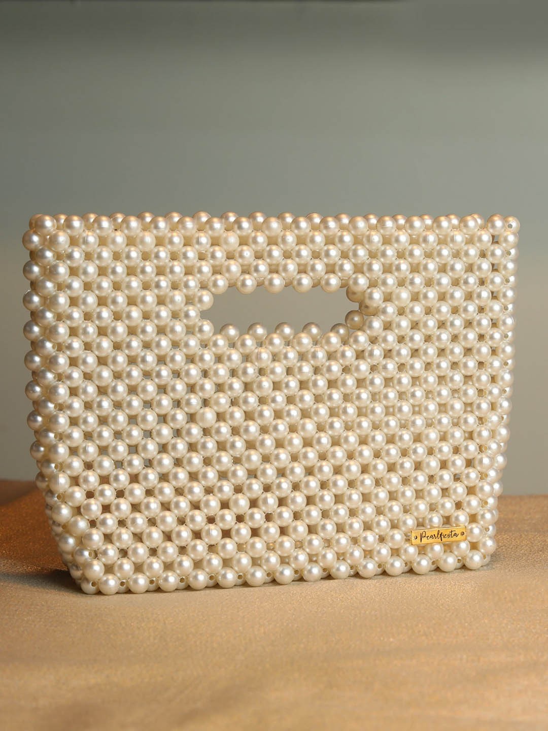 

Pearlfiesta Embellished Pearl Beaded Handheld Bag, Cream