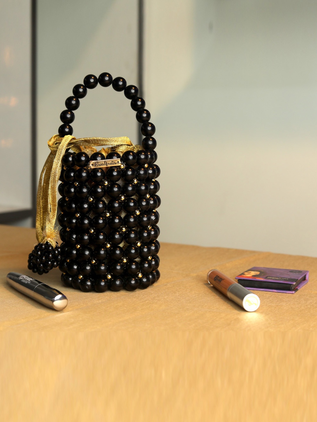 

Pearlfiesta Embellished Beaded Bucket Sling Bag, Black