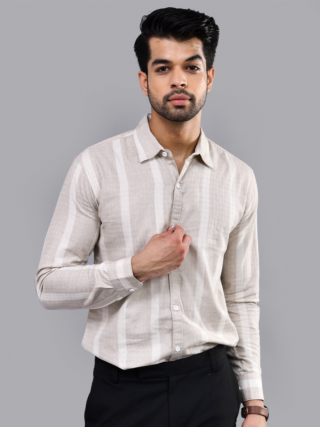 

DEZANO Opaque Striped Casual Shirt, Beige
