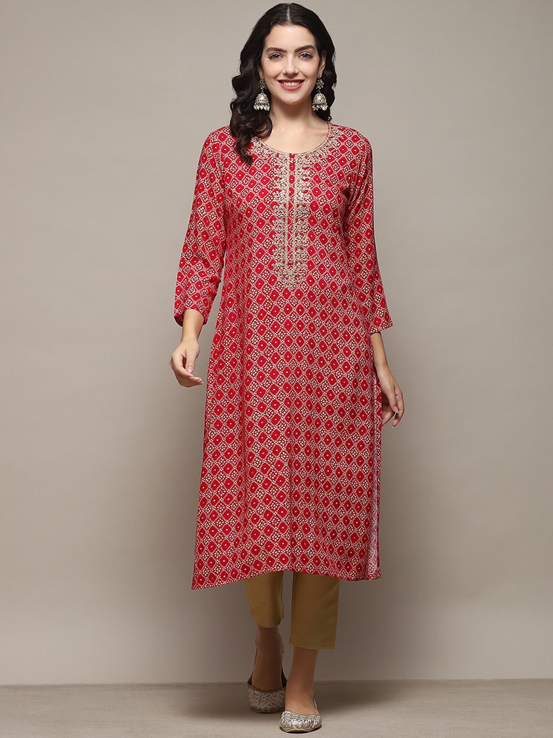 

Biba Bandhani Printed Straight Kurta, Pink