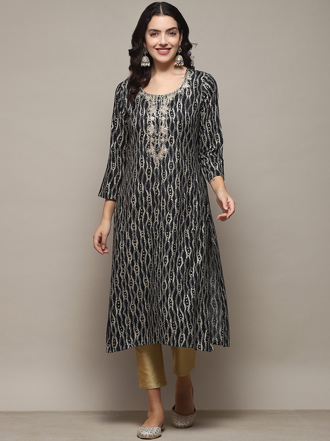 

Biba Ethnic Motifs Printed Straight Kurta, Black