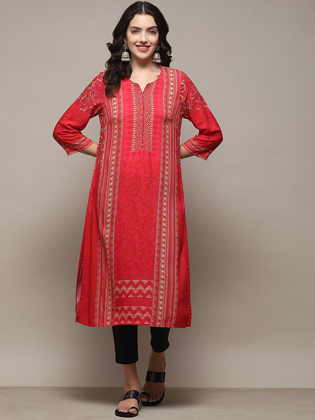 

Biba Ethnic Motifs Printed Thread Work Kurta, Red