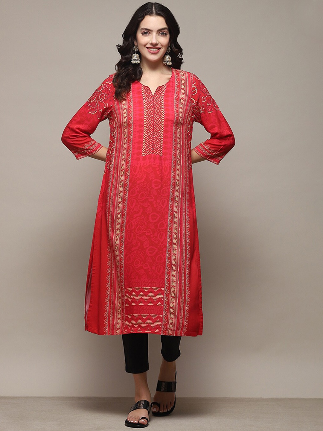 

Biba Ethnic Motifs Printed Thread Work Kurta, Red