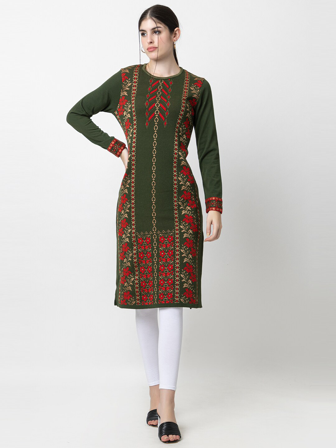 

KEIKO Ethnic Motifs Woven Design Kurta, Green
