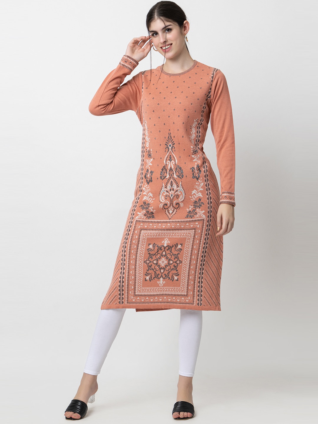 

KEIKO Ethnic Motifs Woven Design Kurta, Peach