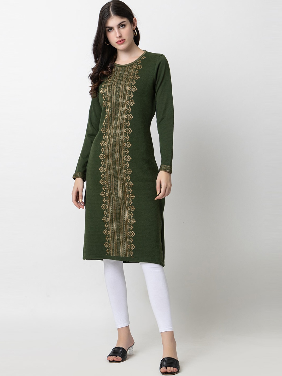 

KEIKO Ethnic Motifs Woven Design Kurta, Olive