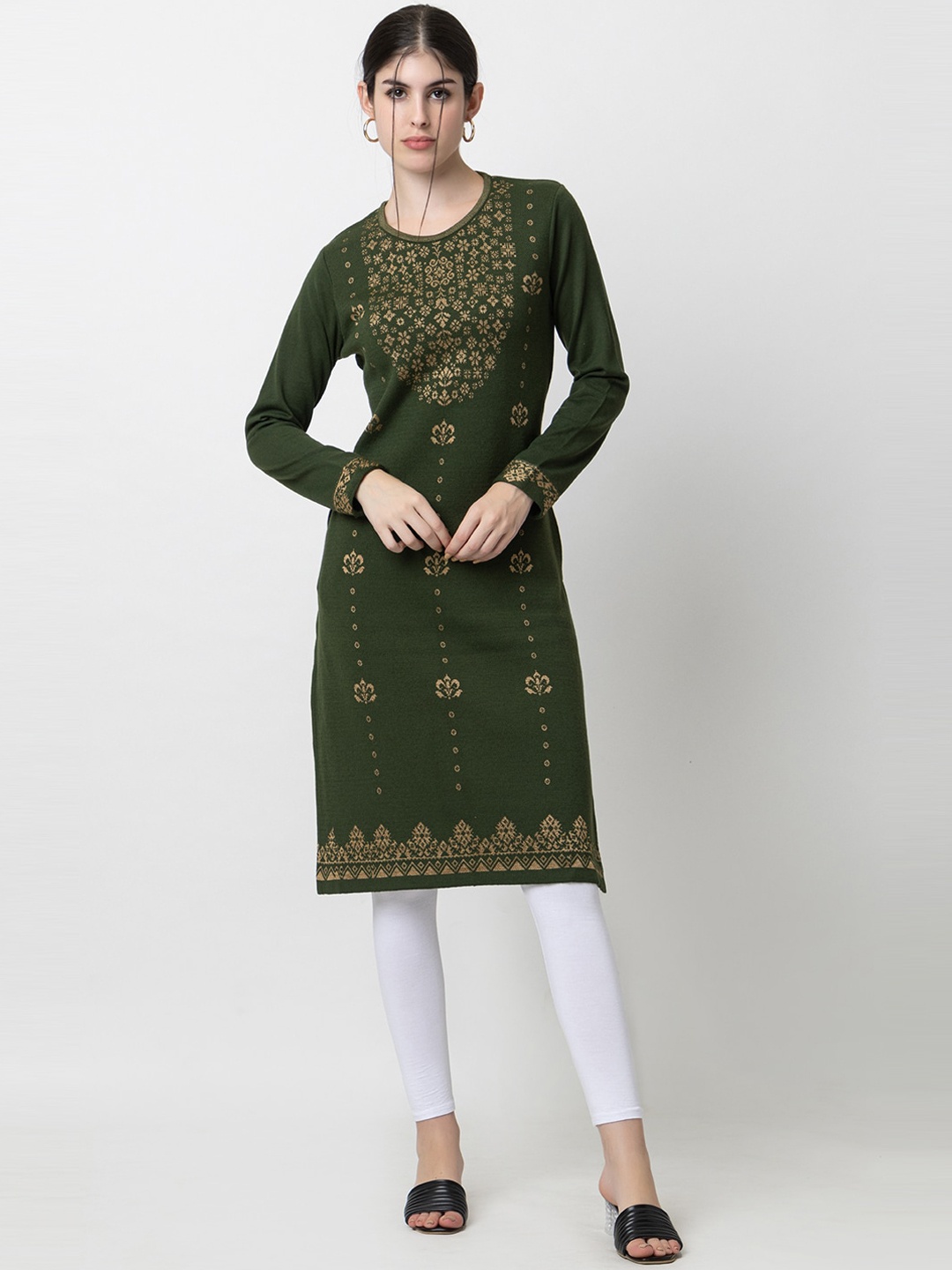 

KEIKO Ethnic Motifs Woven Design Kurta, Olive