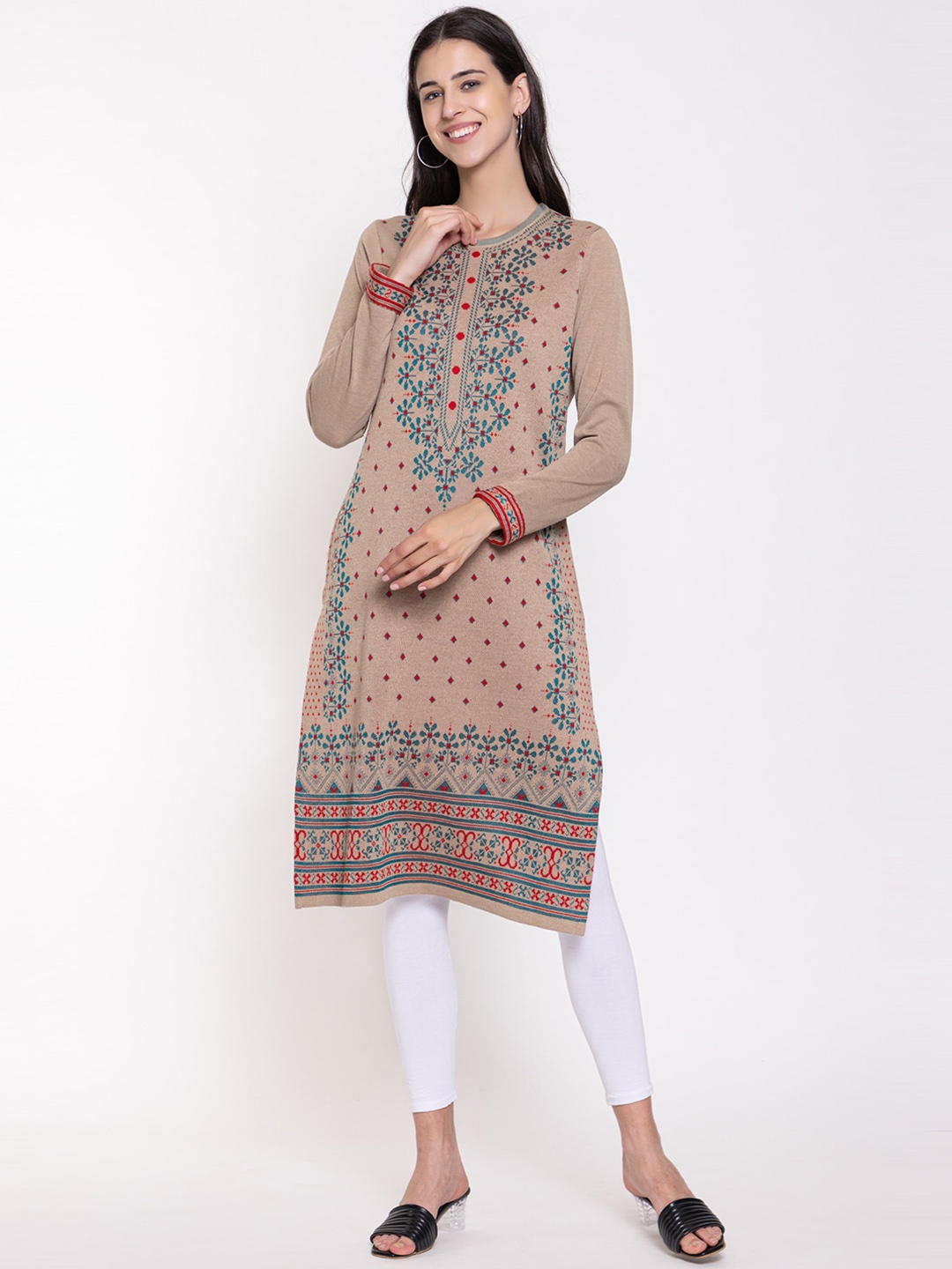 

KEIKO Ethnic Motifs Woven Design Kurta, Beige