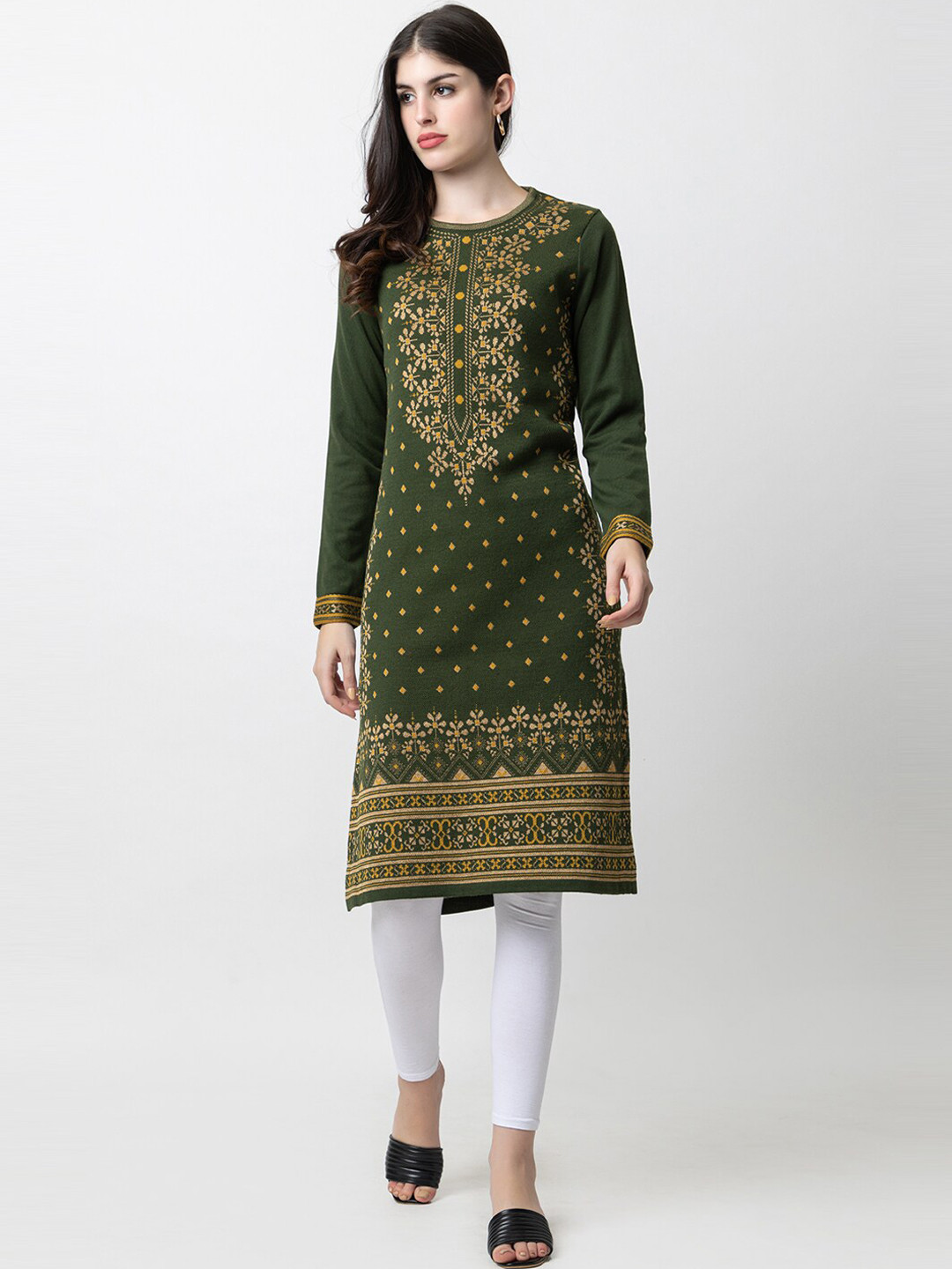 

KEIKO Ethnic Motifs Woven Design Kurta, Olive