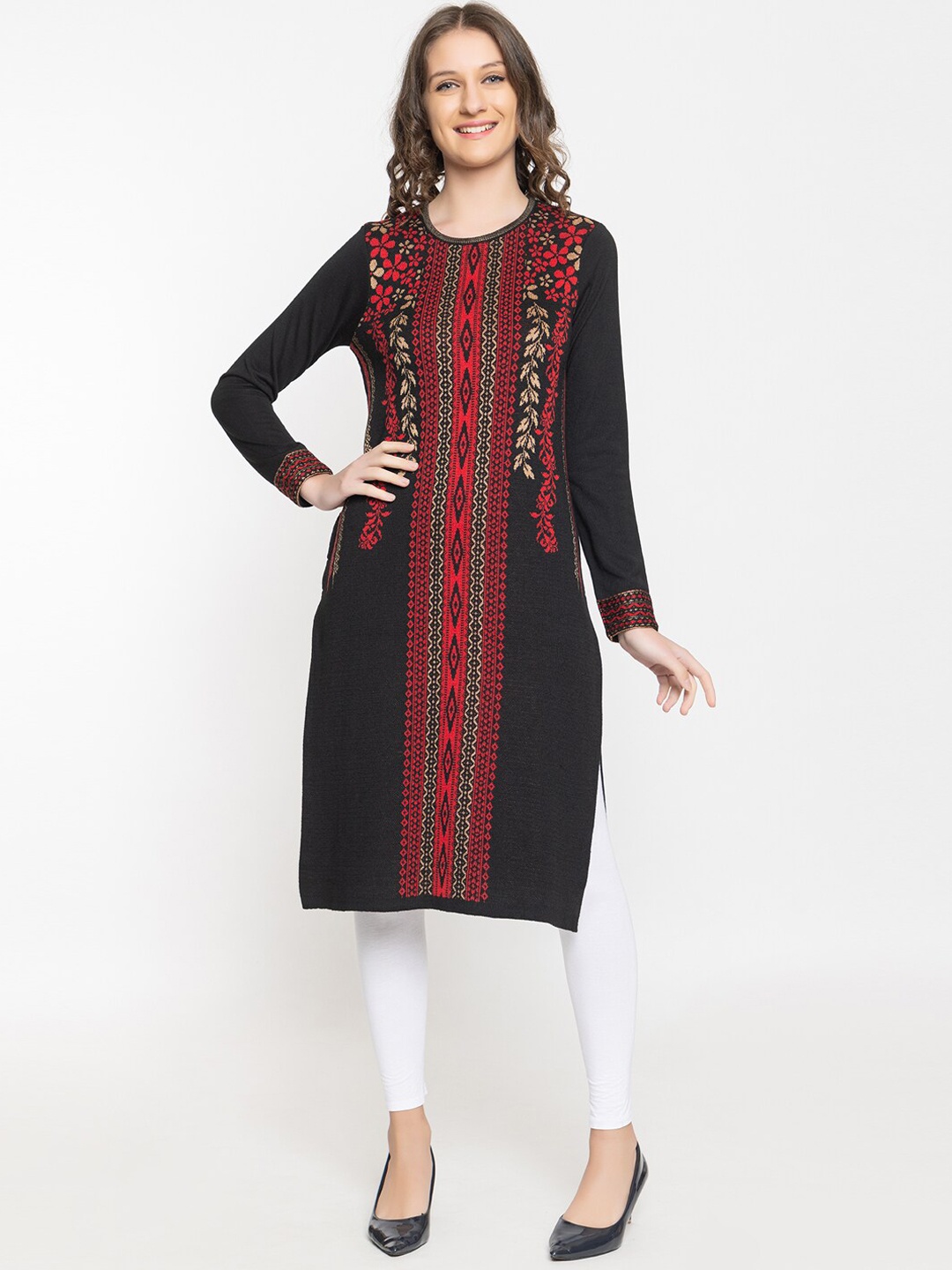 

KEIKO Ethnic Motifs Woven Design Kurta, Black