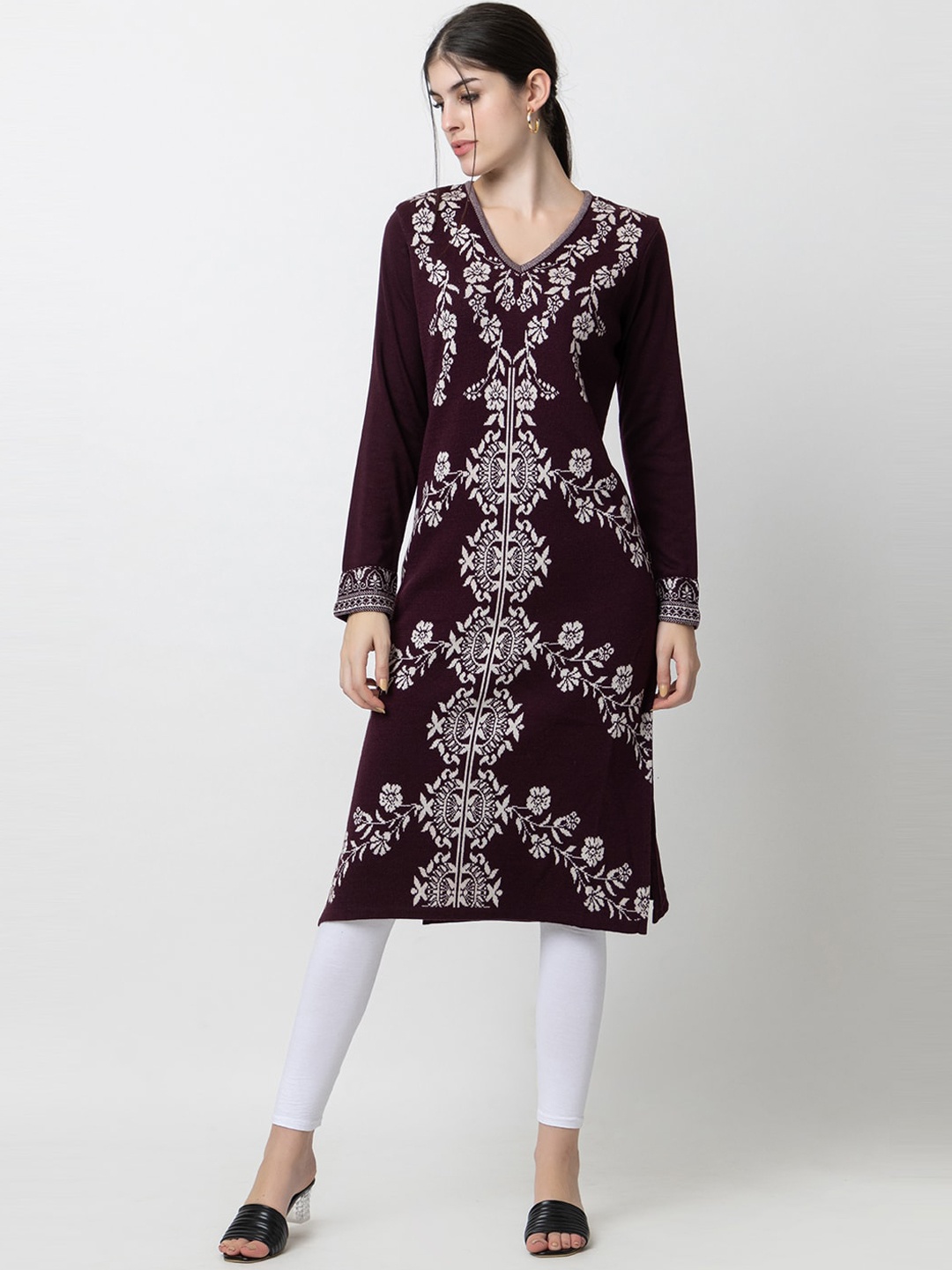 

KEIKO Floral Woven Design Kurta, Maroon