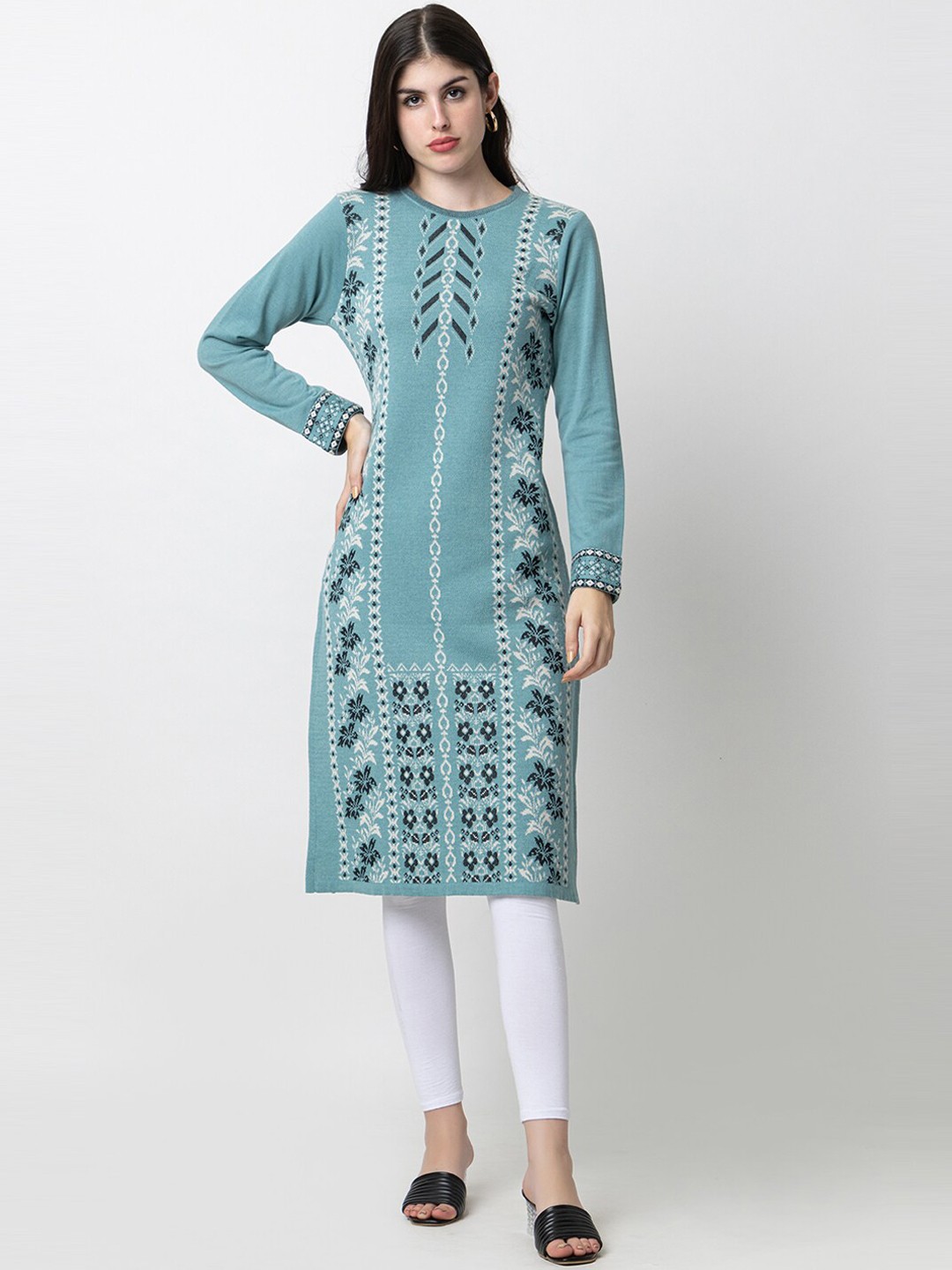 

KEIKO Floral Woven Design Kurta, Blue