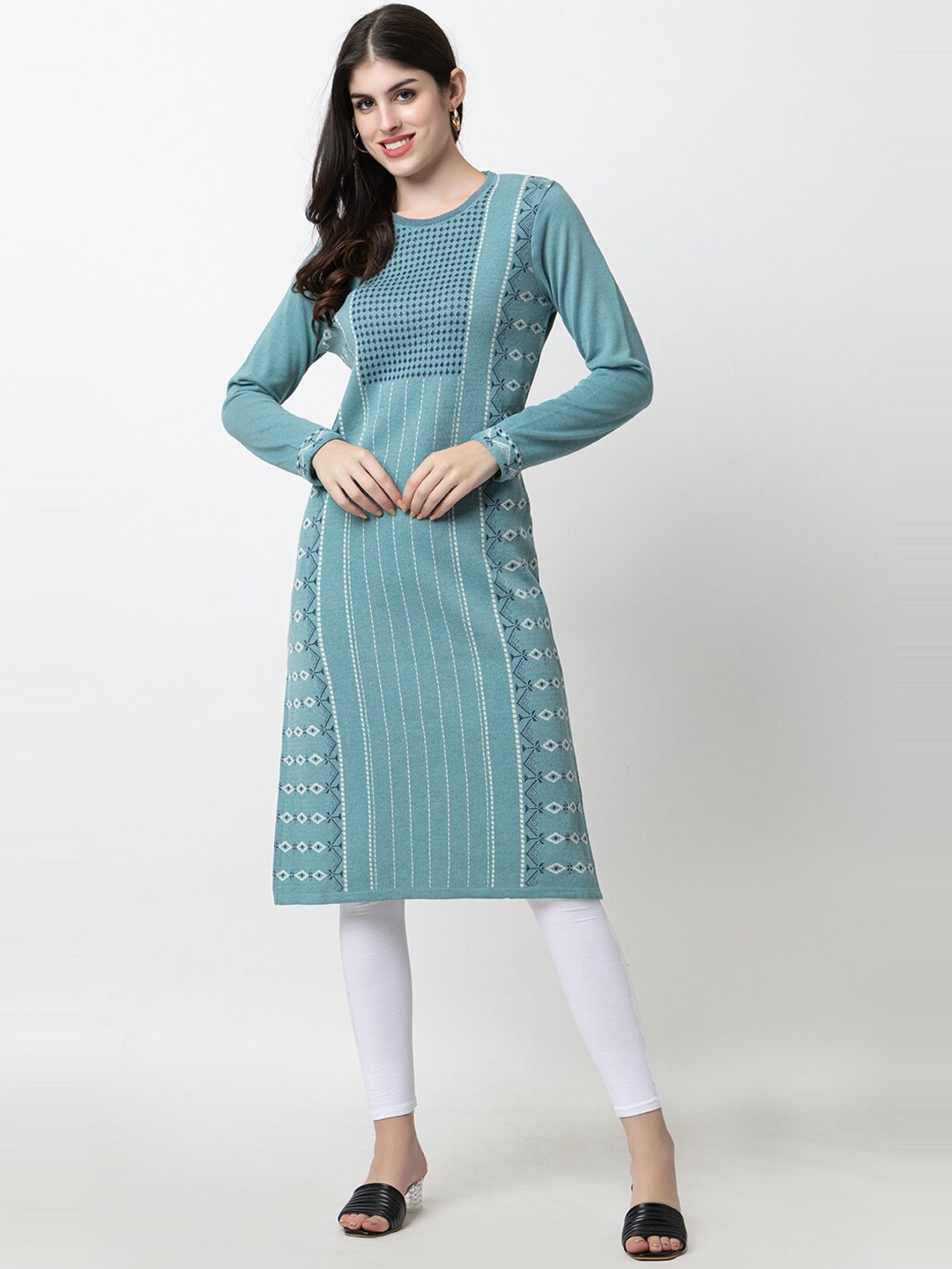 

KEIKO Geometric Woven Design Kurta, Blue