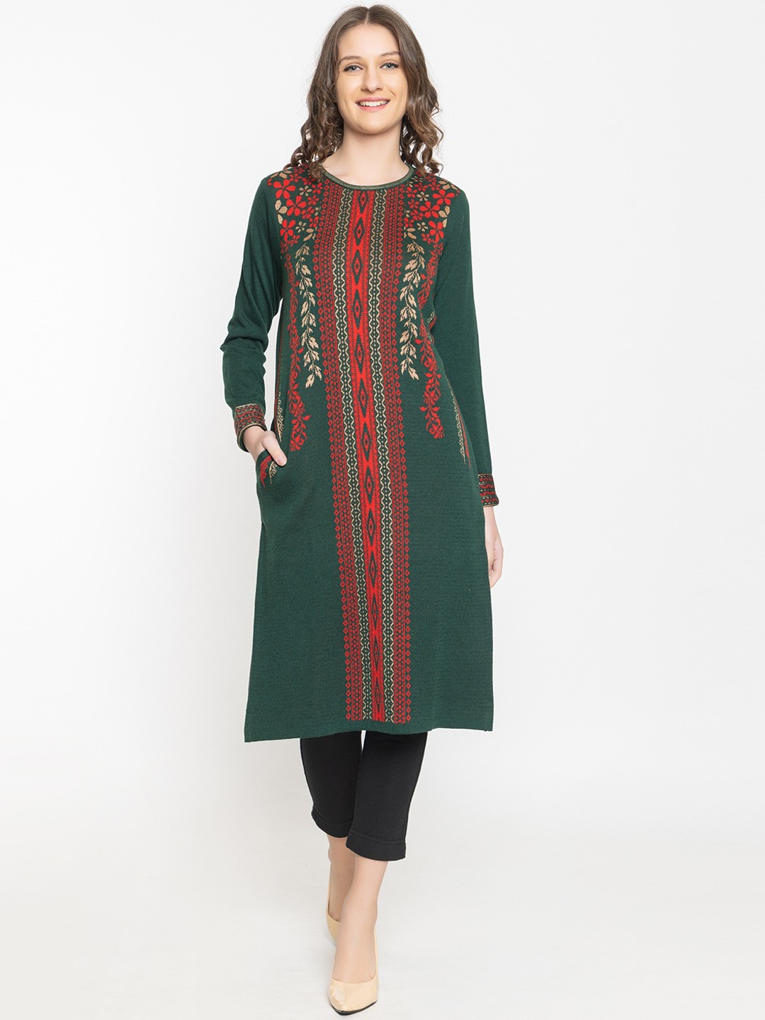 

KEIKO Floral Printed Acrylic Straight Kurta, Green
