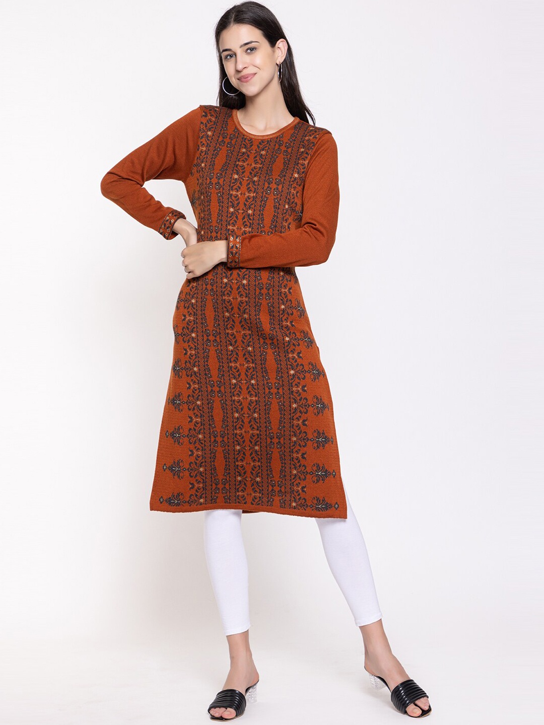 

KEIKO Ethnic Motifs Printed Acrylic Straight Kurta, Rust