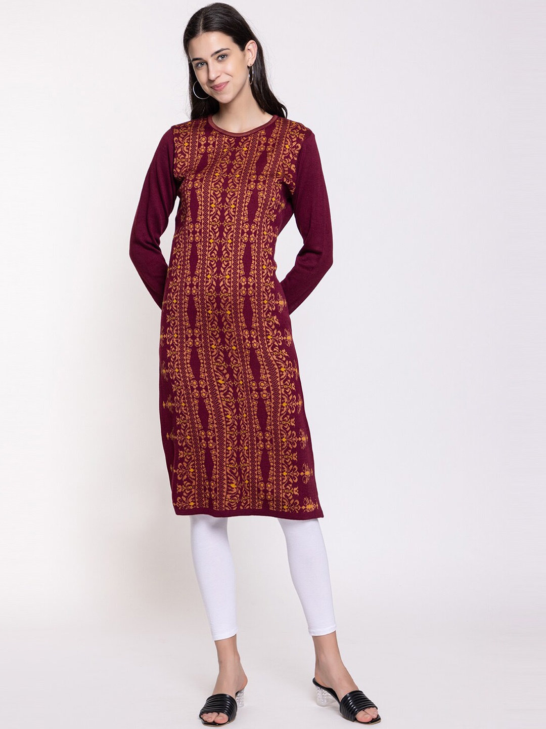 

KEIKO Ethnic Motifs Printed Acrylic Straight Kurta, Burgundy